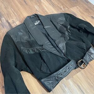 Winlit Women’s S Genuine Leather VINTAGE Fringe Jacket Belted Motorcycle Jacket